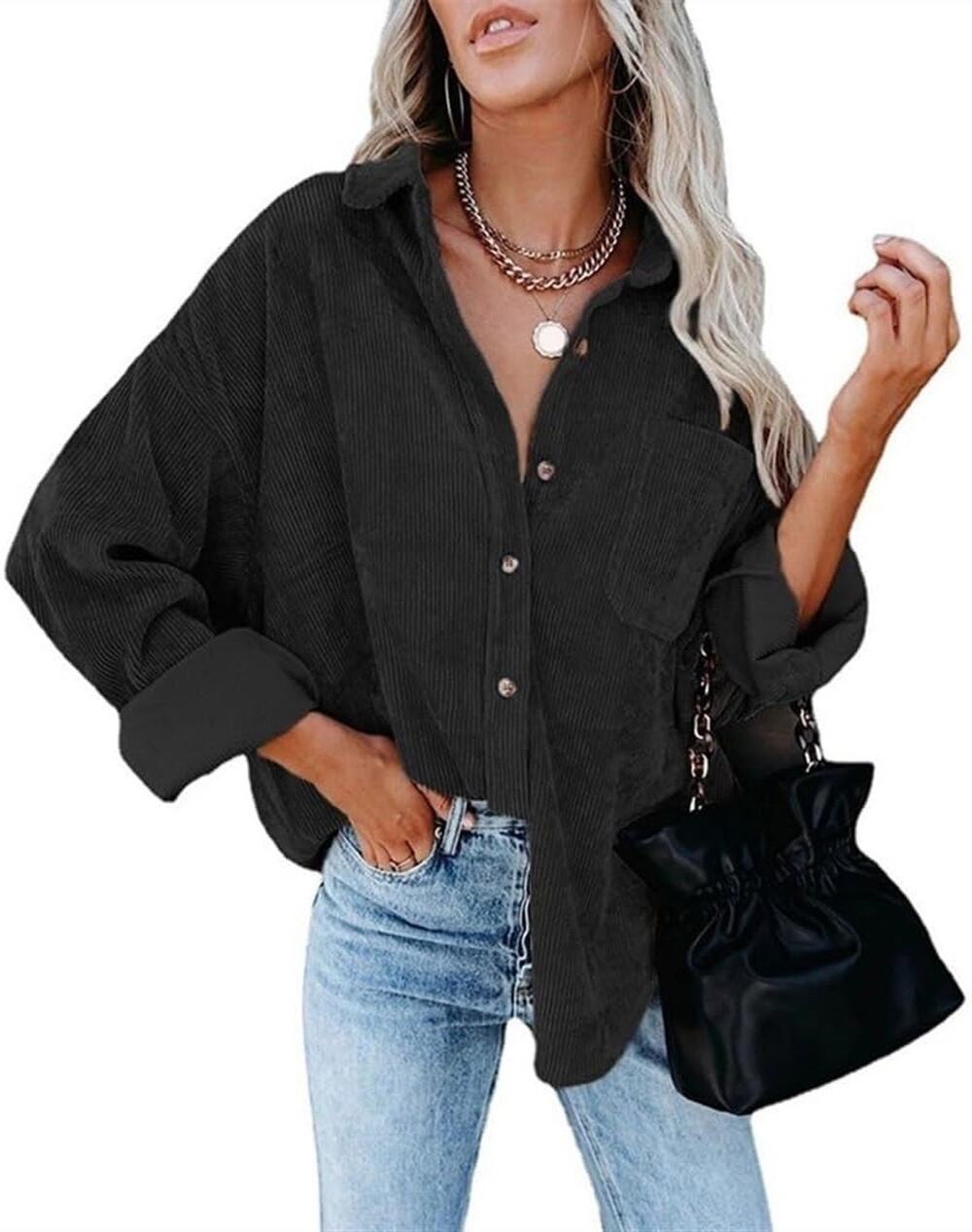 Corduroy Shirt Fall Jackets for Women, Size XL Oversize